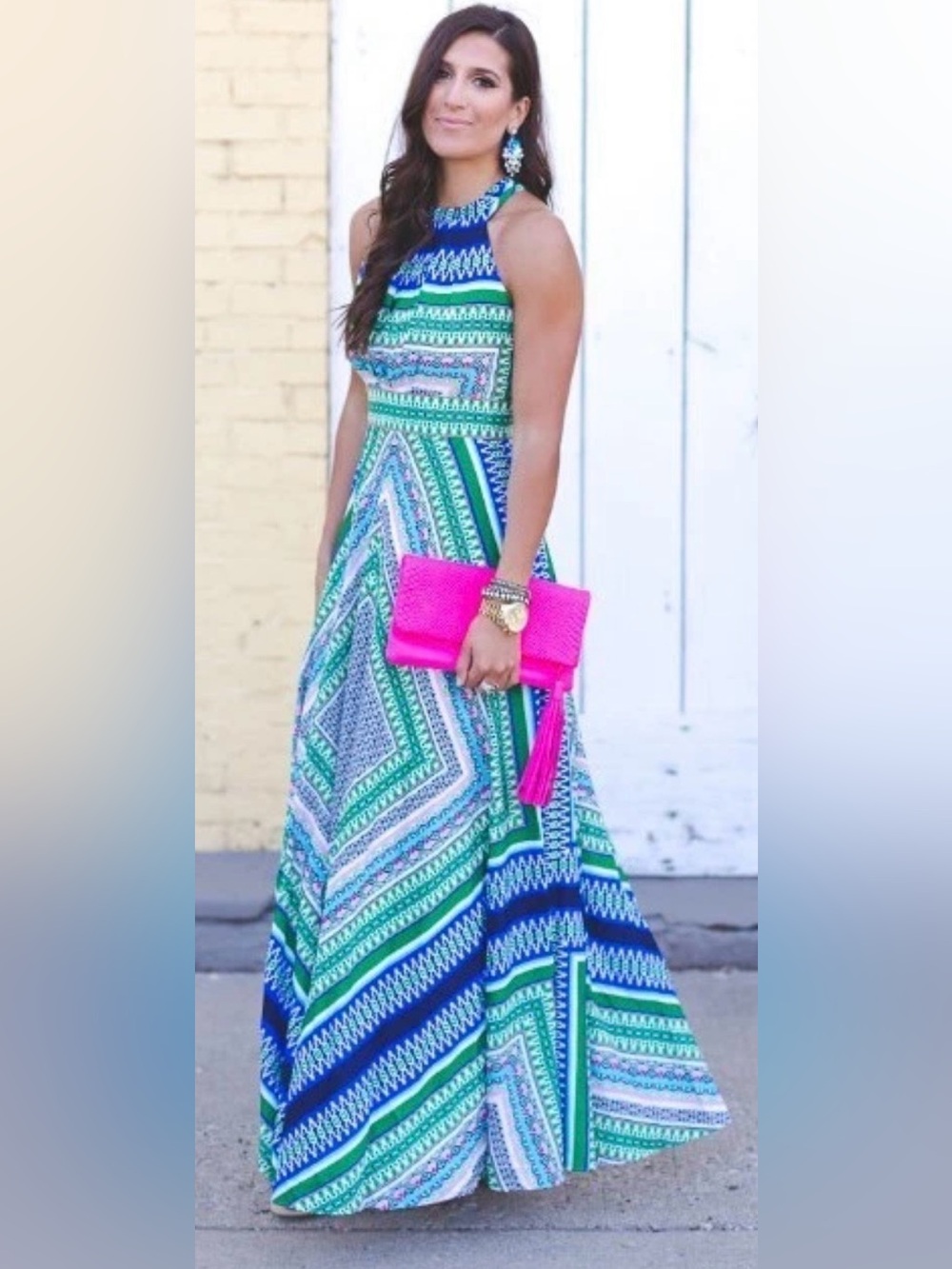 Eliza J Scarf print crepe de chine fit and flare Printed Maxi Dress size 6